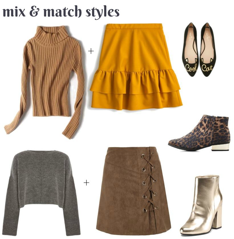 Not sure what to wear for fall Try these Mix and match styles for fall skirts, sweaters, booties..... See them all at DearCreatives.com