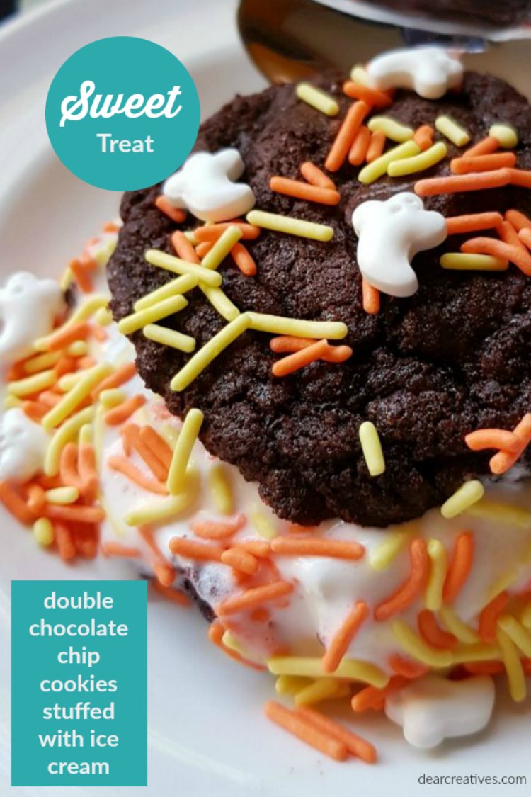 Double Chocolate Chip Cookies Stuffed With Ice Cream Halloween Treat Recipe