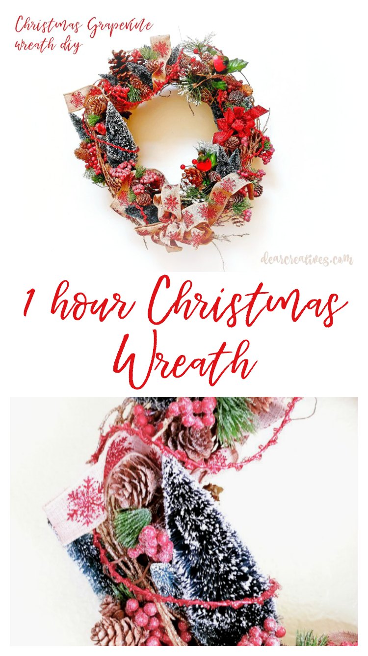 1 hour Christmas Wreath Tutorial #christmaswreath #christmaswreathDIY #easychristmaswreath #howtomakeachristmaswreath #christmaswreathgrapevine
