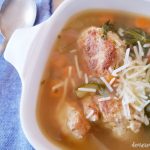 chicken meatballs, zucchini, carrots, spinach, soup in a bowl #chickenmeatballsoup © DearCreatives.com