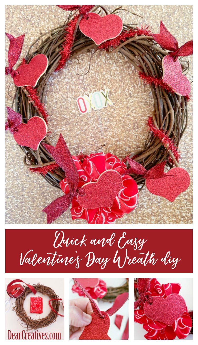 Quick and easy Valentine's Day Wreath DIY DearCreatives.com #wreath #diy #ValentinesDay