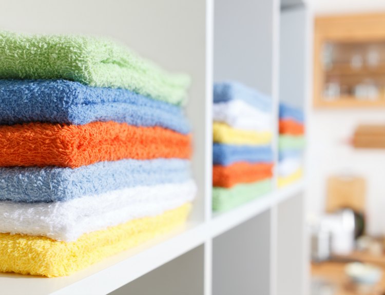 Stack of towels in the linen closet