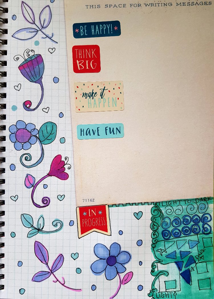 journal page flowers, stickers, and testing out chameleon pens