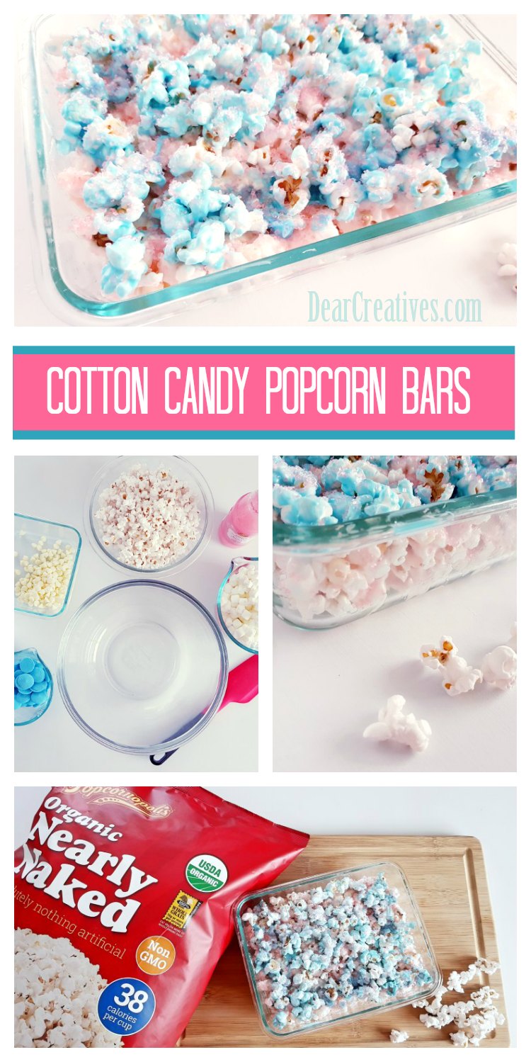 Cotton Candy Popcorn Bars an easy treat for any celebration. See how to make this treat recipe and more ideas for your popcorn treats. DearCreatives.com