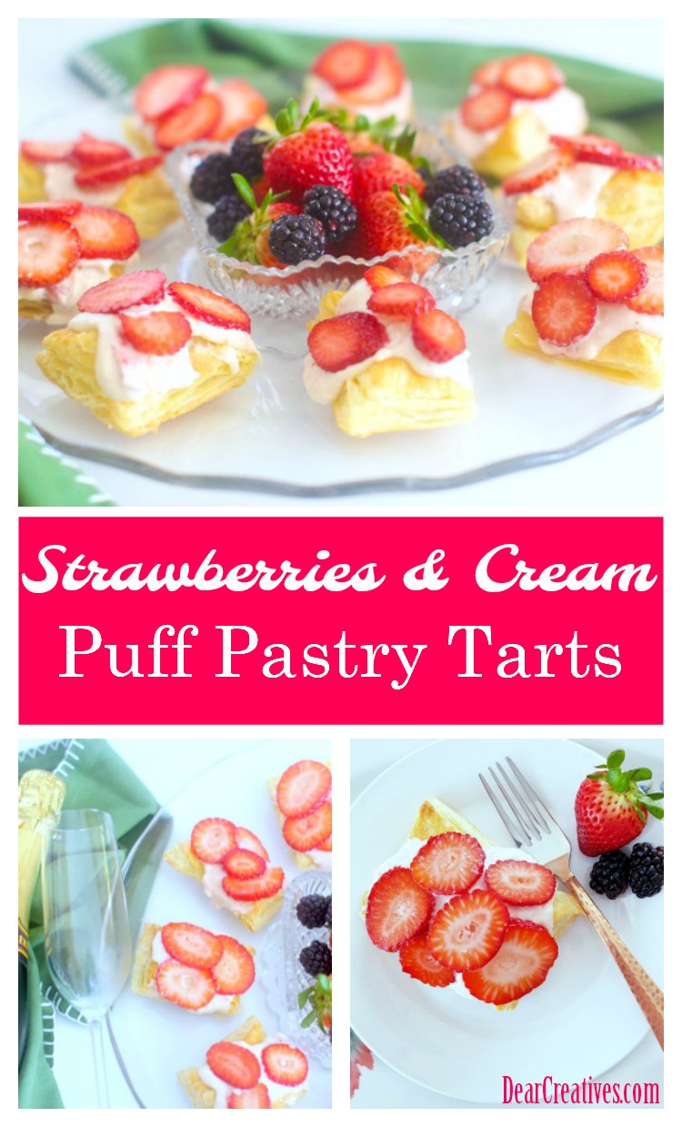 Strawberries and Cream Puff Pastry Tart Bites