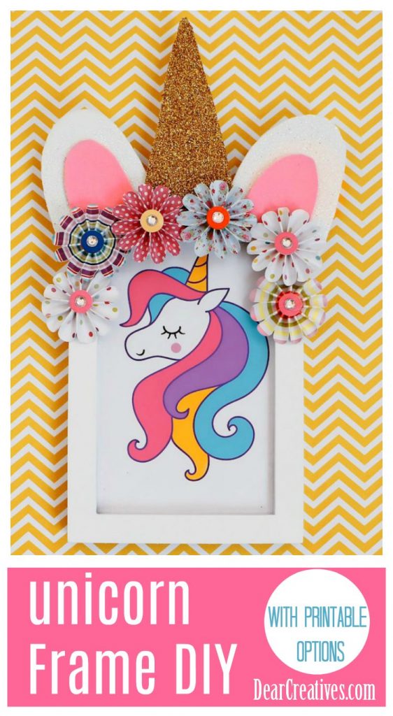 Unicorn frame Diy This is an easy kids room decor idea or use it for a unicorn themed kids party. See this unicorn craft idea, and more unicorn crafts at DearCreatives.com #unicorncrafts #crafts #unicorn #unicornpartyidea #unicorncraftideas