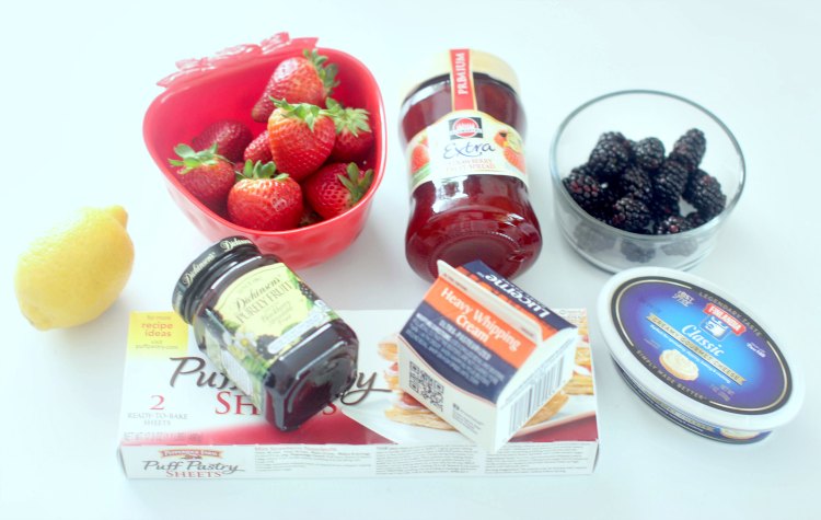 groceries from grocery outlet for strawberry puff pastry tarts with a strawberry cream cheese topping. DearCreatives.com appetizer wine pairing © 2018 Theresa Huse 