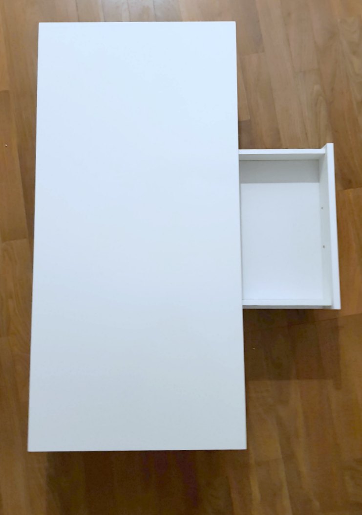un-boxed desk ready to have legs put on, and drawer nob added from BellaCor © 2018 Theresa Huse