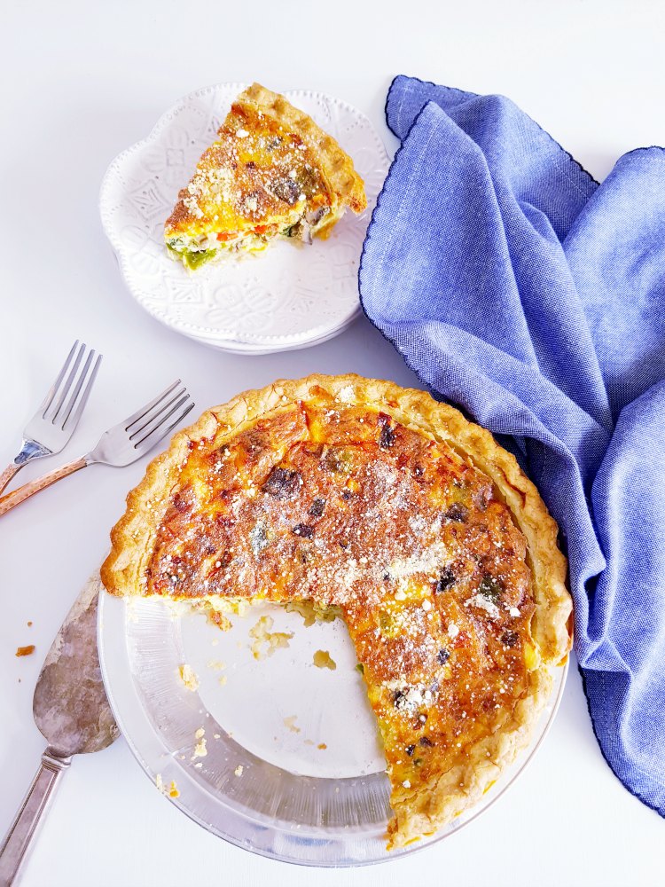 cheese mushroom quiche, this is an easy quiche recipe to make for a brunch, party, Easter, or Mother's Day. Grab the recipe, and enjoy it anytime your looking for a quiche to make. DearCreatives.com #quiche #brunch #cheesequiche #mushroom #cheese