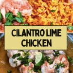 Cilantro Lime Chicken Flavorful chicken thighs with seasonings, cilantro, jalapeno, and lime. With seasoned rice. DearCreatives.com