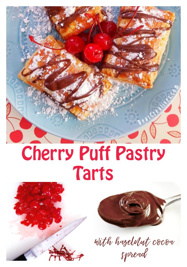 Cherry Puff Pastry Tarts Easy dessert recipes at DearCreatives.com #cherry #hazelnut #tarts