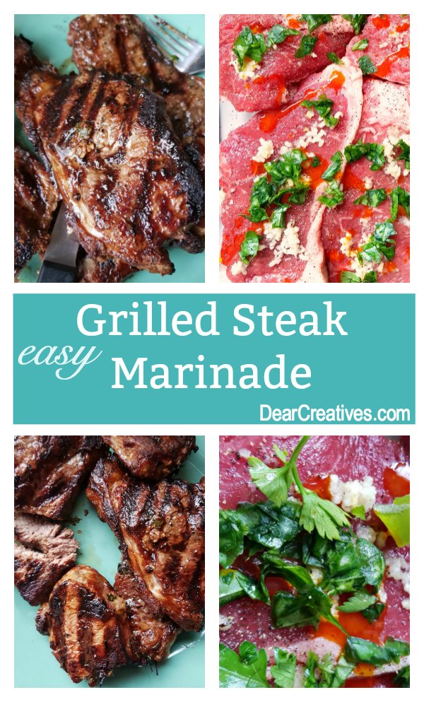 Grilled Steak Marinade - This is an easy to make marinade that makes the steak so flavorful, and juicy. Grab the recipe, and get grilling. Find this and more grilling recipes to barbecue at DearCreatives.com #Grilled #Steak #Marinade #Recipe