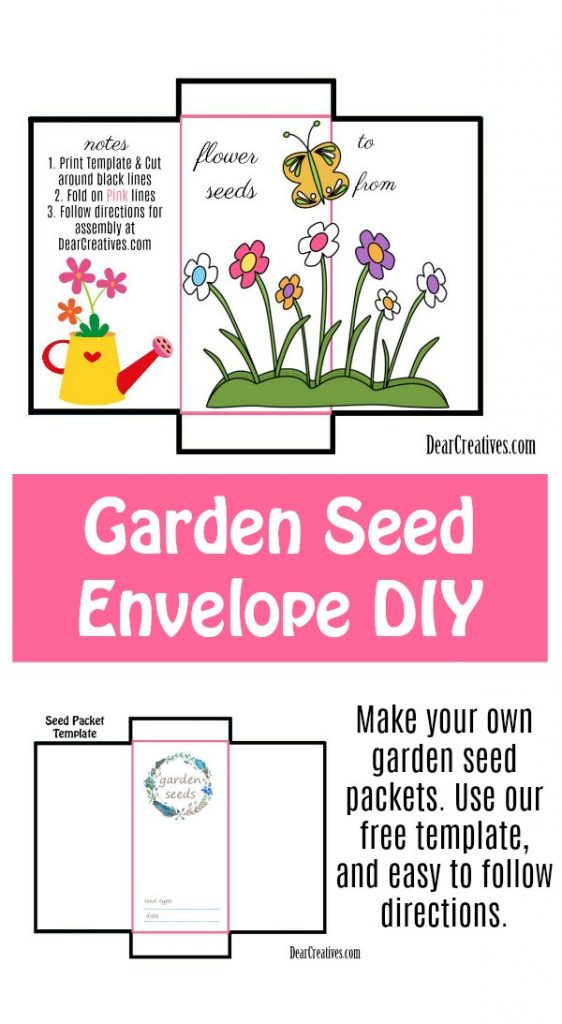 Seed Packet Template Print and make these garden seed envelopes for your flower seeds, herb seeds, and plant seeds. Easy to follow DIY #seedpackettemplate #gardendiy #seedsavers #seedenvelopes #seedpackets DearCreatives.com