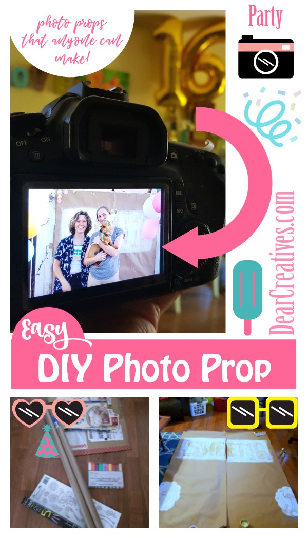 DIY photo props. These are back drops, and photo booth props that anyone can make. Easy, and inexpensive ideas for taking your party and group photos. DearCreatives.com #photoprops #party #birthday #backdrops #photoboothprops #partyideas #diy #easy