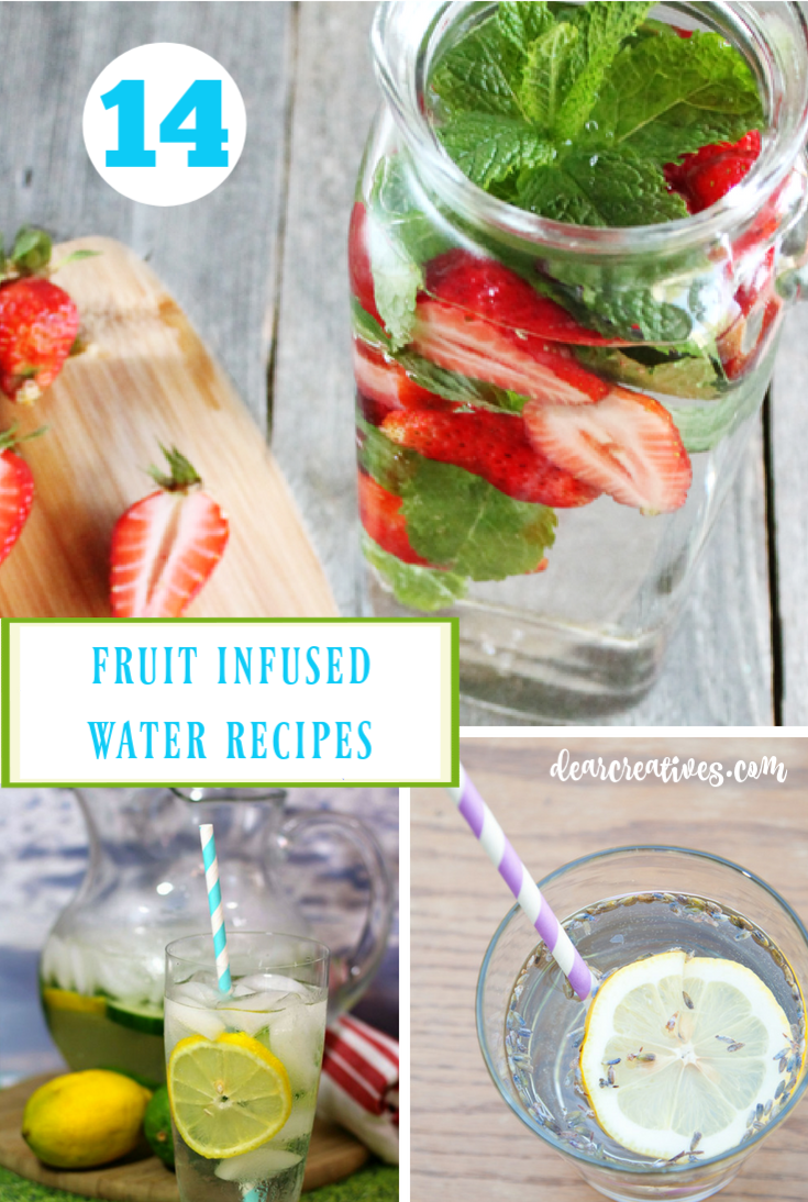 Summer time means drinking more iced drinks. Do you have trouble drinking water_ Try these 14 Fruity Infused Water Recipes DearCreatives.com #infusedwater #iced #water #summertime #drinks 