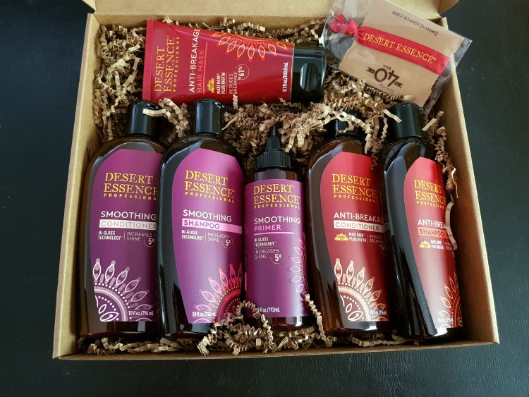 Desert Essence hair care products in a box - discount, and review at DearCreatives.com
