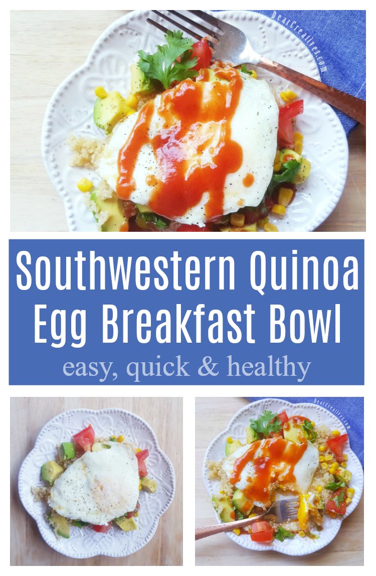 Southwestern Quinoa Egg Breakfast Bowl DearCreatives.com #breakfast #recipe #easy #mealplan #breakfastideas #southwest #eggs #quinoa #avocado #tomatoes #corn #healthy #EBeggs #sponsored #backtoschool #familymeals #tasty #goodforyou #hearthealthy #familymealsmonth 