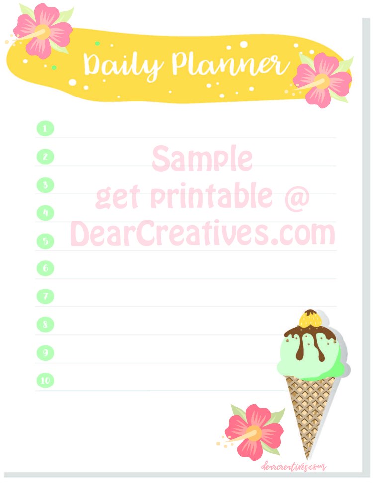 Daily Planner Sheet get free printable without over lay at DearCreatives.com #dailyplannerprintable #dailyplanner #freeprintable