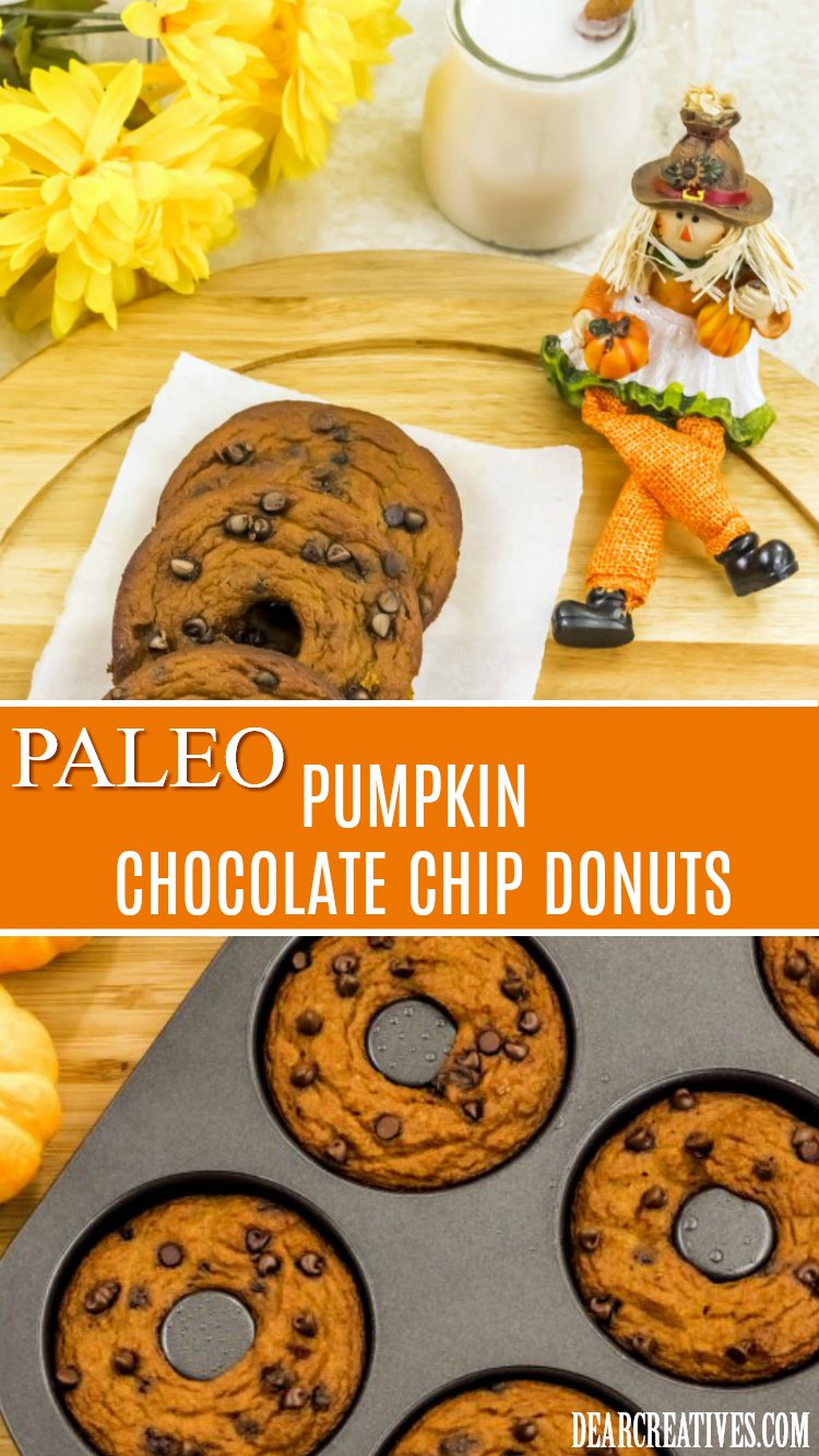 Paleo Pumpkin chocolate Chip Donuts - DearCreatives.com #donuts #pumpkin #chocolatechip #baked #easy #paleo #tasty #fall #treats 
