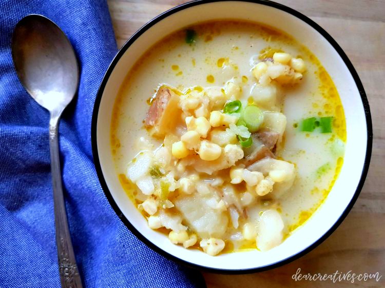 Potato Corn Chowder You will love how quickly you can make this soup. Grab a big bowl of soup and warm up to this soup. DearCreatives.com