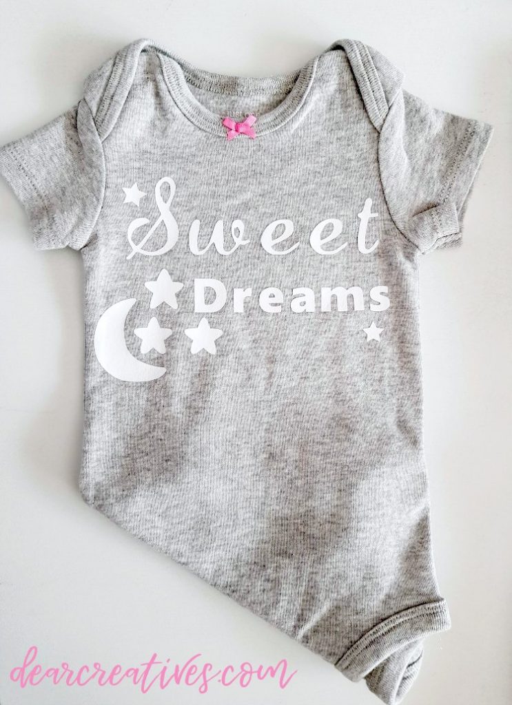 Sweet Dreams baby onsie design with stars and moon iron on baby shower gift idea DearCreatives.com