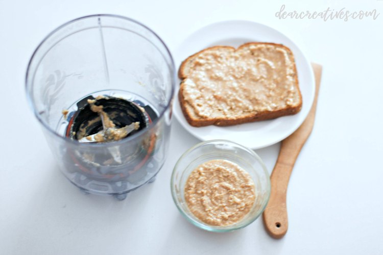 Vitamix Personal Cup Blender and a plate with a homemade peanut butter sandwich, and nut spread DearCreatives.com