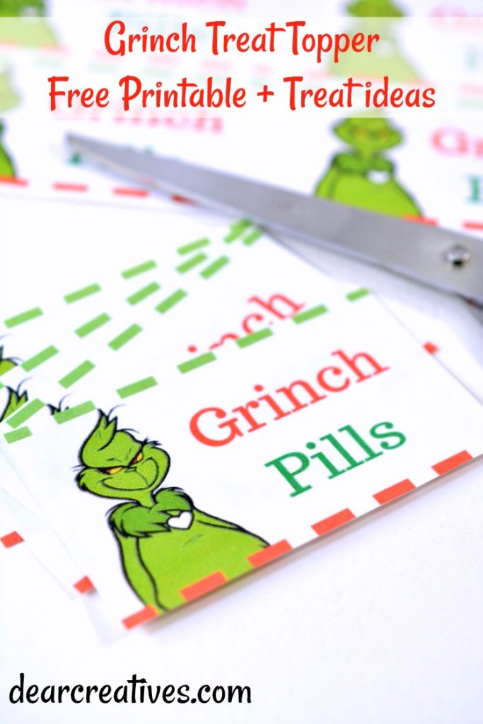 Grinch Treats and Free Printable Treat Toppers DIY #grinch #treats #printables #freeprintable #treattoppers #diy #dearcreatives 