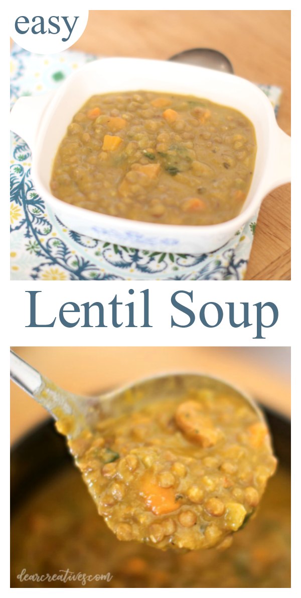 Are you looking for an easy to make lentil soup recipe This lentil soup has vegetarian, vegan options. DearCreatives.com #lentilsoup #soup #lentilsouprecipe #easy #healthy #tasty #flavorful #vegetables #soupfordinner #comfortfood #winter #vegetarian #vegan #dearcreatives 