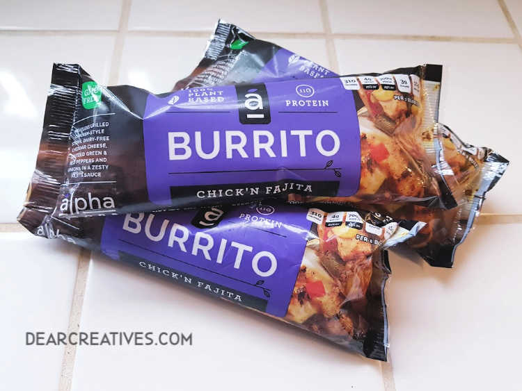 Alpha Chick'n Fajita Burrito - 100% plant based burrito see our full review at DearCreatives.com