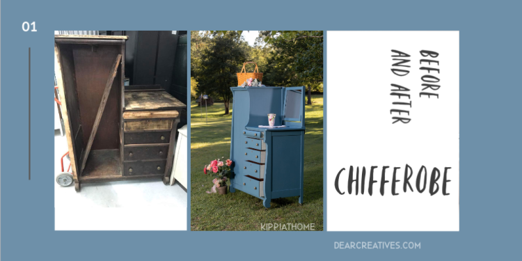 Upcycled furniture - This before and after wardrobe - dresser will inspire your upcycling projects. See this and more ideas at DearCreatives.com #upcycling #furniture #furnituremakeover #furnitureupcyclingideas #diy #dearcreatives