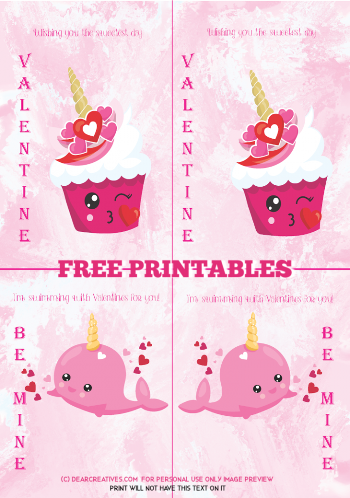 Valentines Day Printables 4 Valentines Day Cards PREVIEW IMAGE Get the print version at © DearCreatives.com