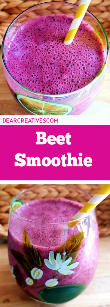 Beet Smoothie - This beet smoothie recipe is naturally sweet, non diary (but milk can be used if you prefer) quick and easy to make. Tastes so good for breakfast or a mid afternoon pick me up. #beetsmoothie #beetsmoothierecipe #smoothierecipes #healthy #blended #blending #breakfast #drinks #smoothies #refreshing #good #delicious #pickmeup #snacks #homemade #dearcreatives