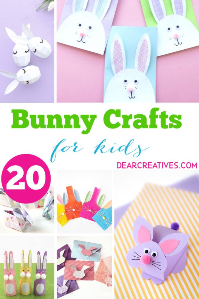 Bunny Crafts - Easter kids crafts that are easily made with paper. Have fun making any of these cute bunny crafts. #bunnycrafts #craftsforkids #easterkidscrafts #kidspapercrafts #cute #fun #easy #kidscrafts #kidsactivities #dearcreatives