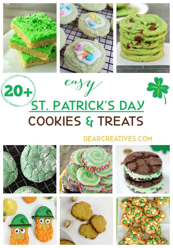 St. Patrick's Day Treat Recipes and St. Patrick's Day Cookies Recipes #stpatricksdayrecipes #stpatricksday #treatrecipes #cookiesrecipes #stpatricksdaycookies #stpatricksdaytreats #stpatricksdayideas DearCreatives.com