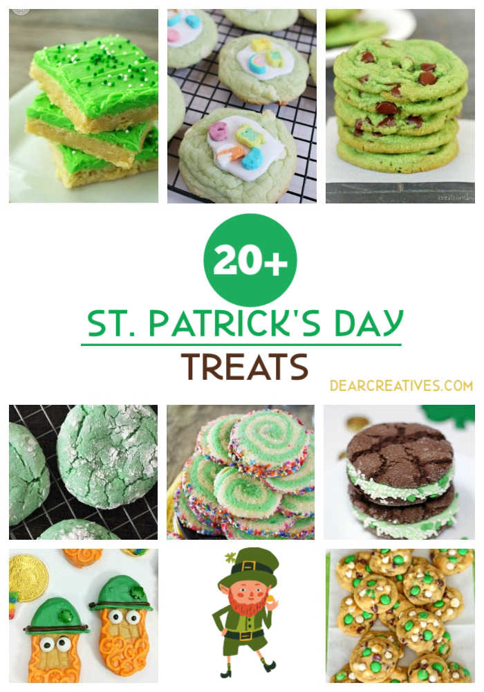 St. Patrick's Day Treats - Cookies and treats that are easy to make for St. Patrick's Day celebrations. DearCreatives.com #st.patricksdaytreats #stpatricksdaycookies #stpatricksday #treats #cookierecipes #treatrecipes