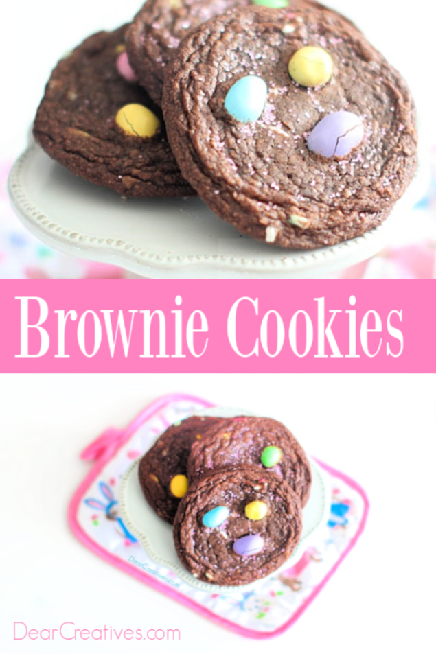 Brownie Cookies - Try this easy to make brownie mix cookie recipe. They are perfect for spring celebrations or Easter Brownie Cookies. DearCreatives.com #browniecookies #Easterbrowniecookies #cookierecipes #eastercookies #recipes #dearcreatives