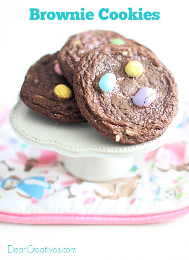 Brownie Cookies With M & M's make this easy brownie cookie from a mix. They will never know! Chewy, fudgy, chocolaty goodness! Recipe at DearCreatives.com