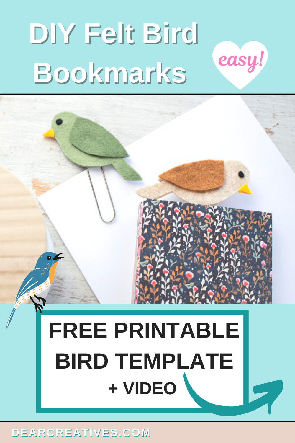DIY Felt Bird Bookmark + Video and Free Bird Template