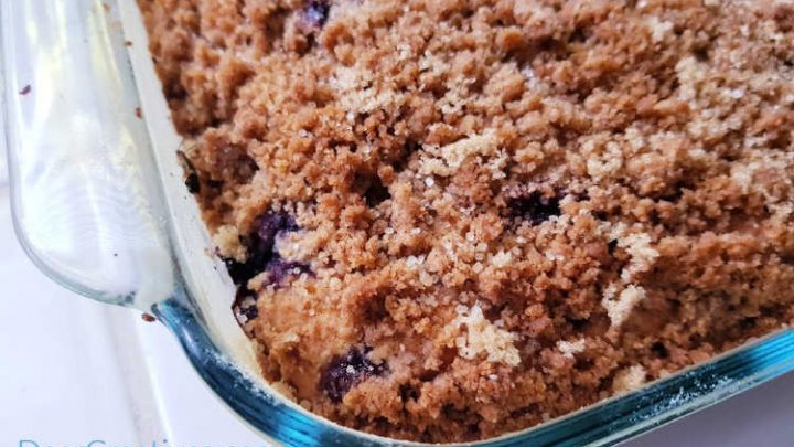Close up of blueberry coffee cake - blueberry coffee cake recipe at DearCreatives.com