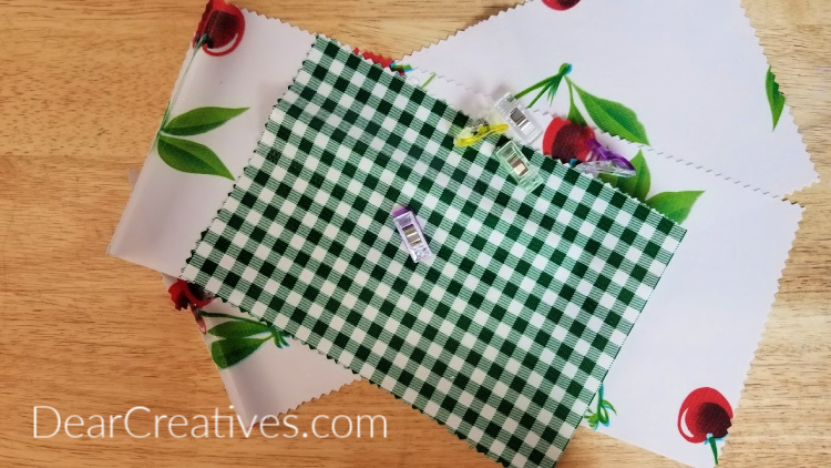 Oilcloth Lunch Bags Supplies and Steps 1-2 how to sew a cloth lunch bag. DearCreatives.com