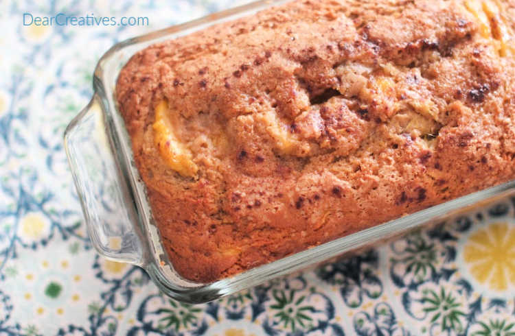 Peach Bread - close up of a loaf of peach bread that was just baked. DearCreatives.com