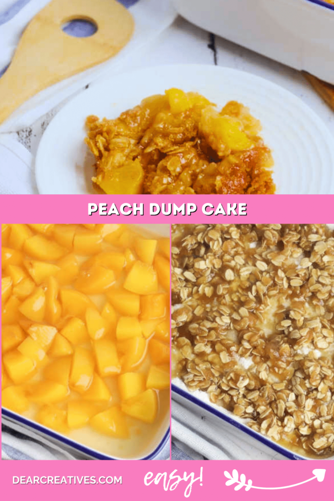 Peach Dump Cake - Easy recipe for peach cake using a cake mix and canned peaches or fresh peaches macerated in sugar. Top this delicious cake with peaches with ice cream or whipped topping... DearCreatives.com