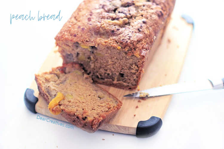 When peach bread is cooled it is ready to slice and serve. Grab the recipe at DearCreatives.com
