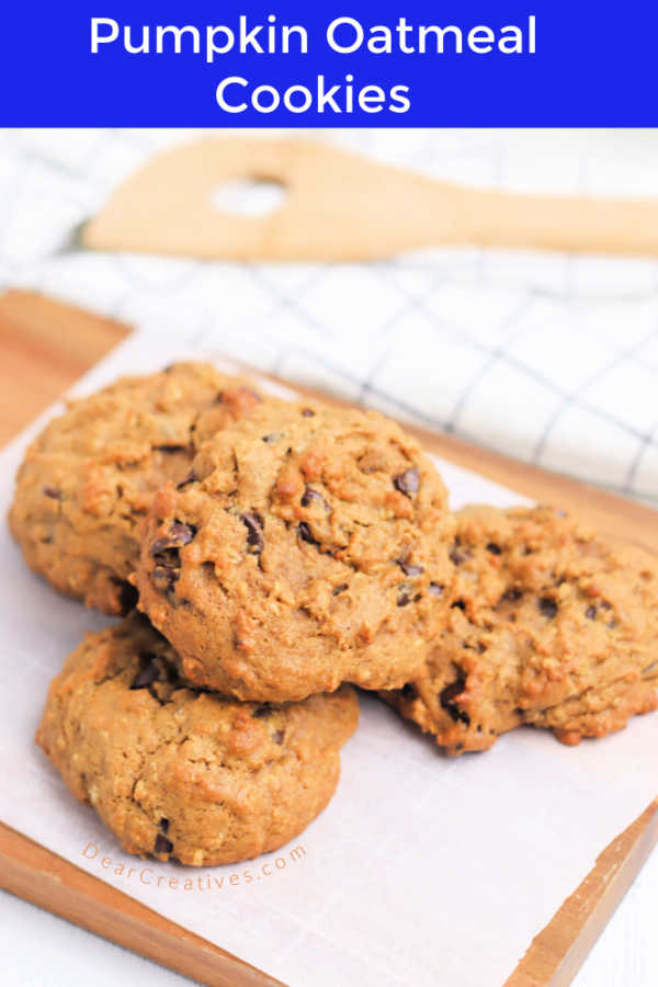 Pumpkin Oatmeal Cookies with chocolate chips. Grab the recipe to see all the variations you can make of these pumpkin cookies. Bonus, they are gluten-free. DearCreatives.com