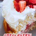 Strawberry Shortcake Cake - Easy strawberry cake with 2-layers packed with fresh strawberries and whipped cream. This will disappear so quickly because it is so tasty! Strawberry Cake Recipe DearCreatives.com