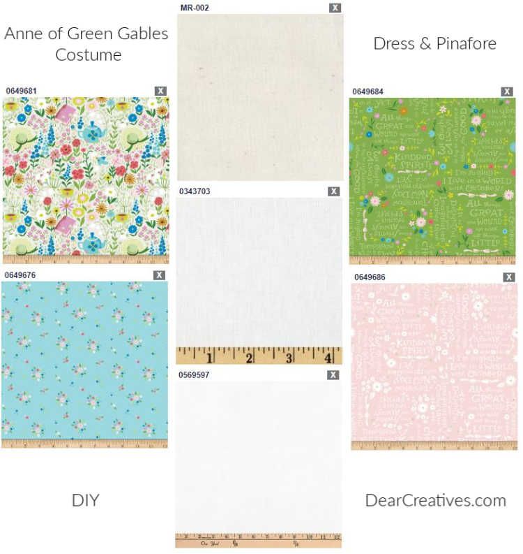 Anne of Green Gables Fabrics and how to an Anne of Green Gables Costume. DIY Costume at DearCreatives.com