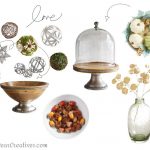 home decor ideas with a glass cake dome, fall accents, decorative spheres and bowl fillers, What to add to glass domes and decorative bowls. DIY glass domes - DearCreatives.com