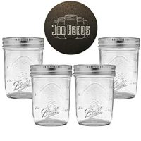 Ball Mason Jars 8 oz Bundle with Non Slip Jar Opener- Set of 4 Half Pint Size Jelly Mason Jars with Regular Mouth - Mini Canning Glass Jars with Lids and Bands