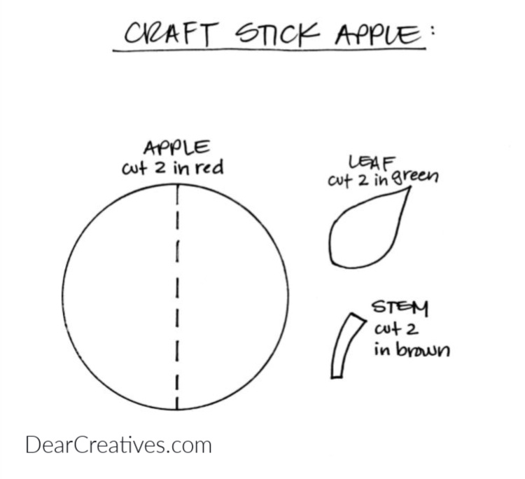 Apple Pattern For Crafts - Grab the free printable apple pattern and See the full apple craft for kids and craft stick project at DearCreatives.com
