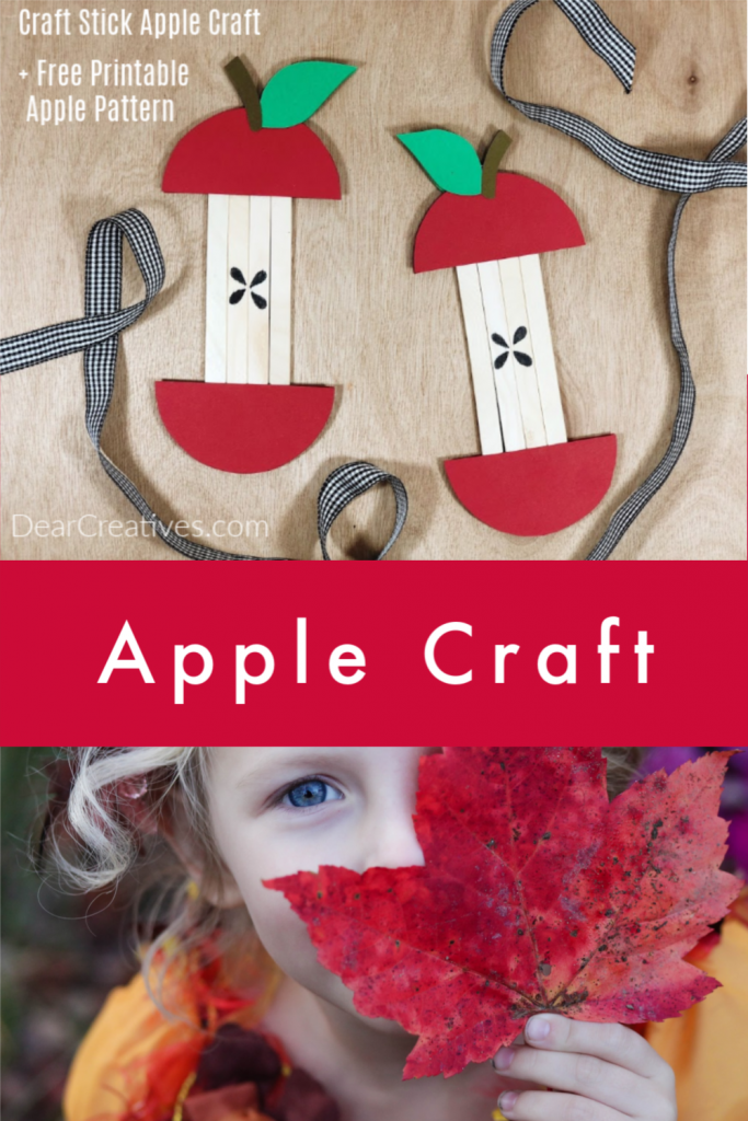 Popsicle Stick Apple Craft - Can be made by you or the kids. Use the free printable apple template and easy to follow instructions. DearCreatives.com #popsiclestick #craftstick #applecraft #craftsforkids #crafts #kids